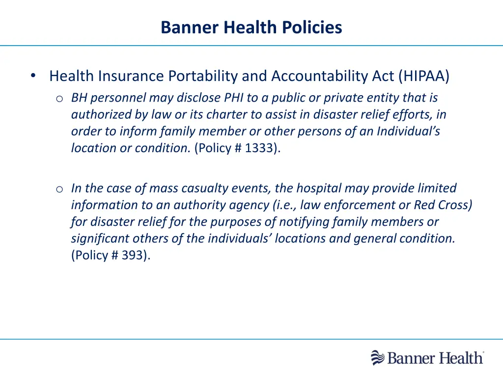 banner health policies