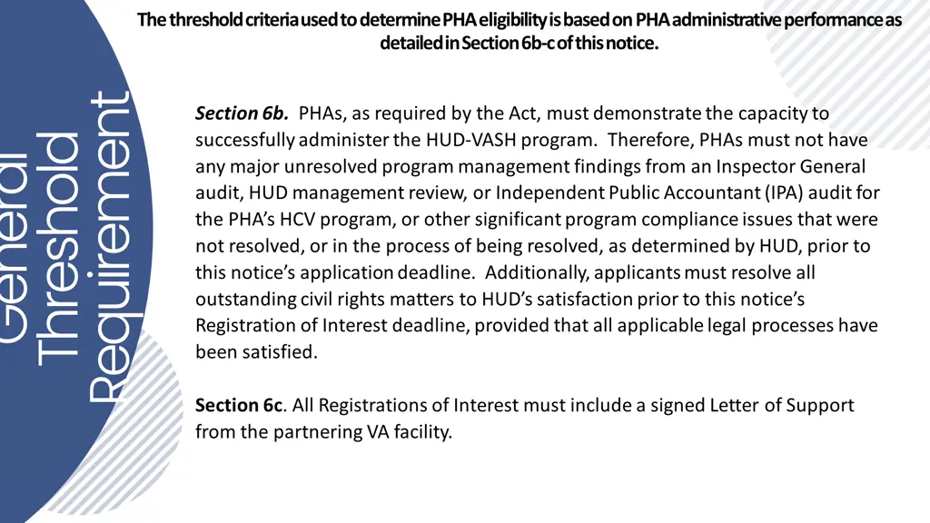 the threshold criteria used to determine