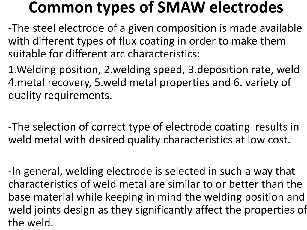 common types of smaw electrodes