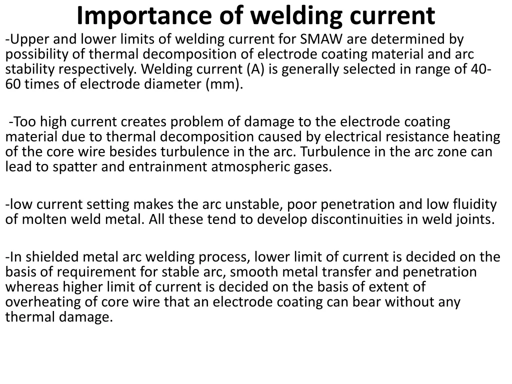 importance of welding current upper and lower