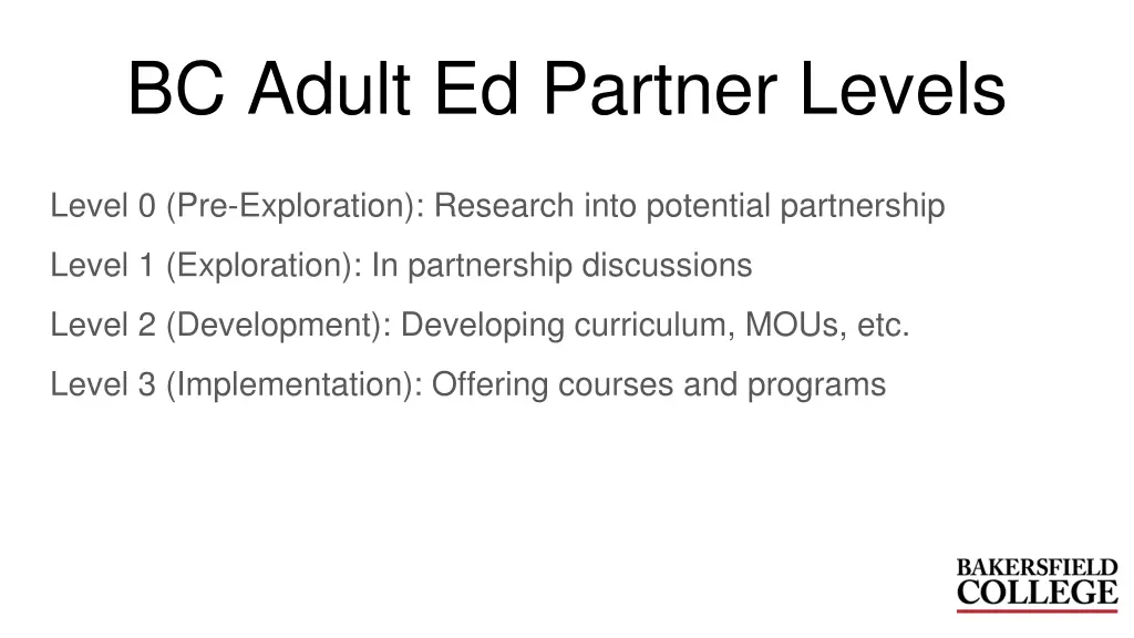 bc adult ed partner levels