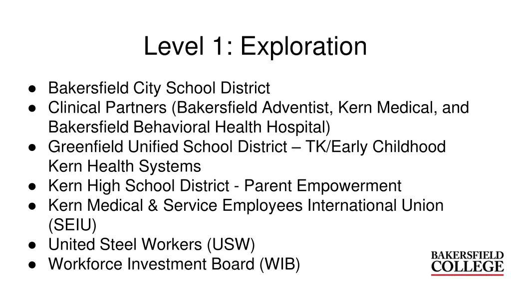 level 1 exploration