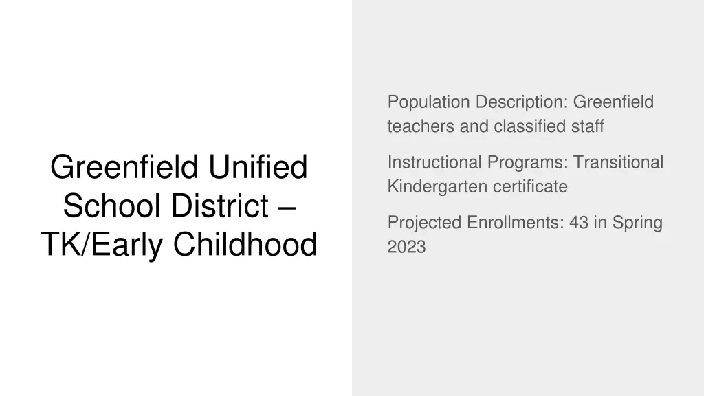 population description greenfield teachers
