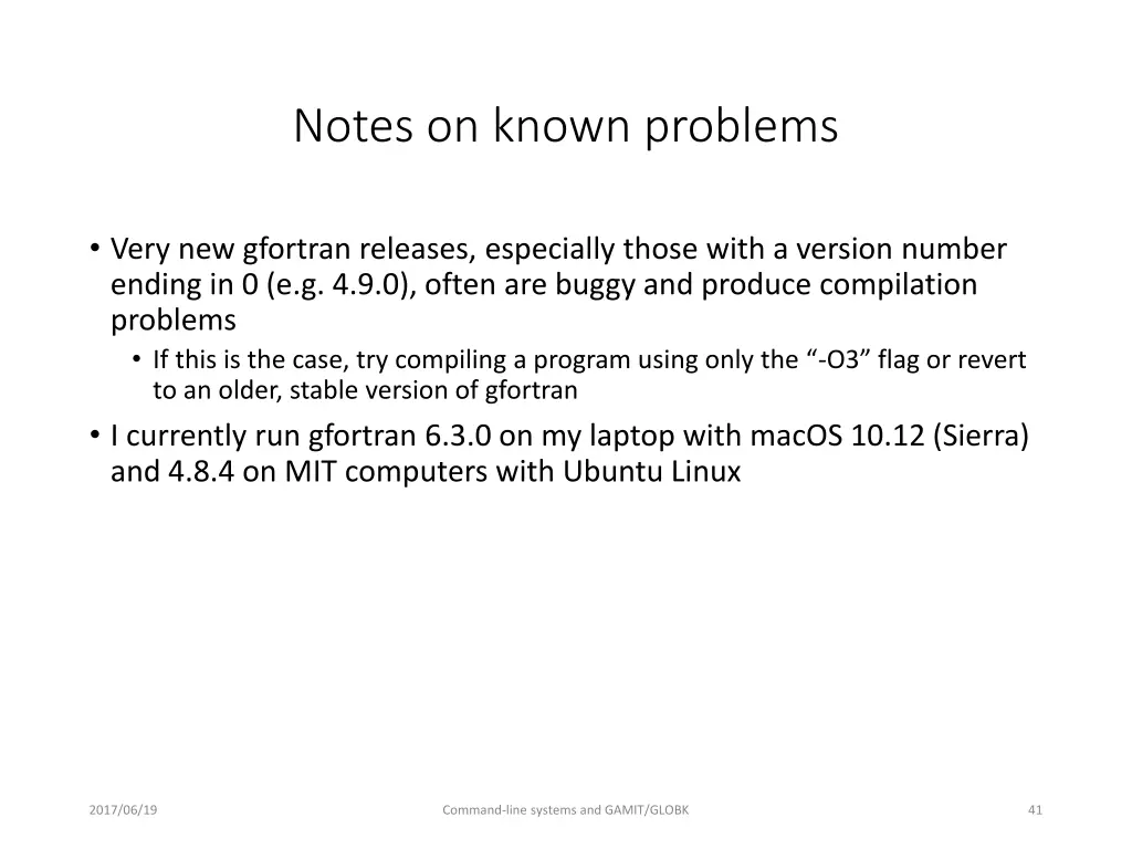 notes on known problems