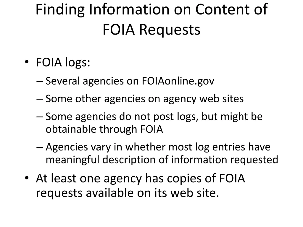 finding information on content of foia requests