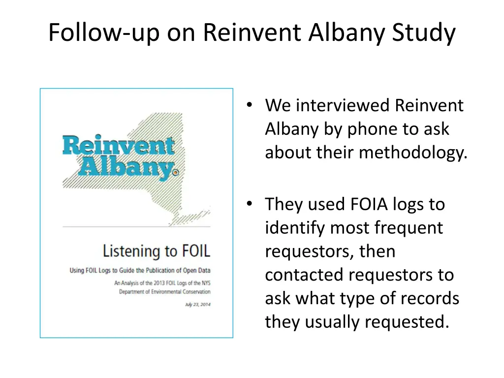 follow up on reinvent albany study