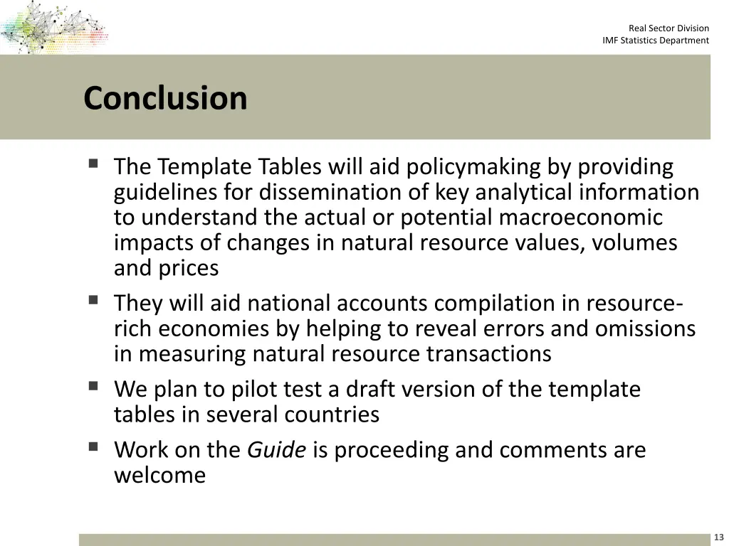 real sector division imf statistics department 12