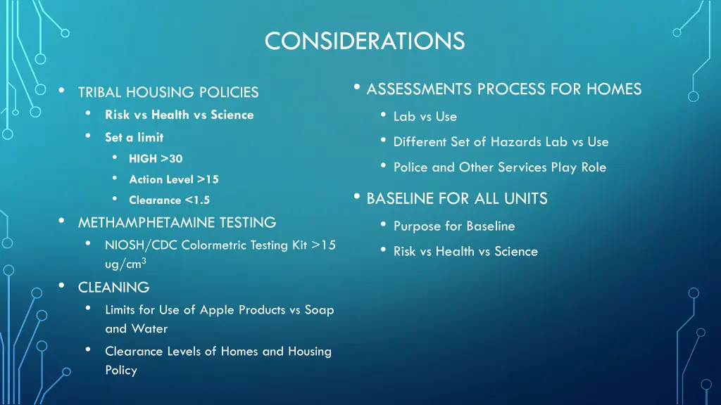 considerations