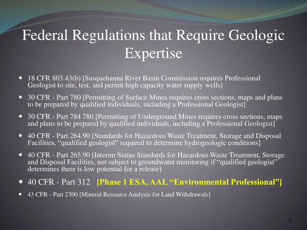 federal regulations that require geologic