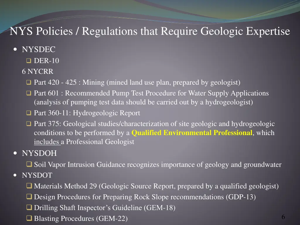 nys policies regulations that require geologic