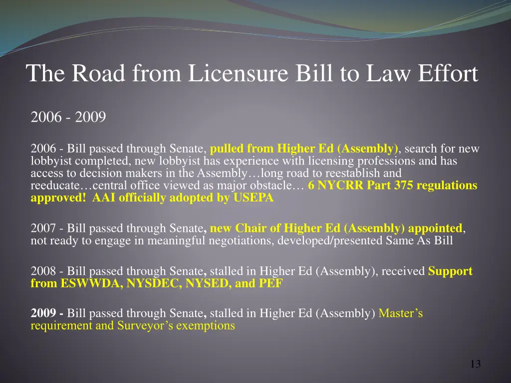 the road from licensure bill to law effort 2
