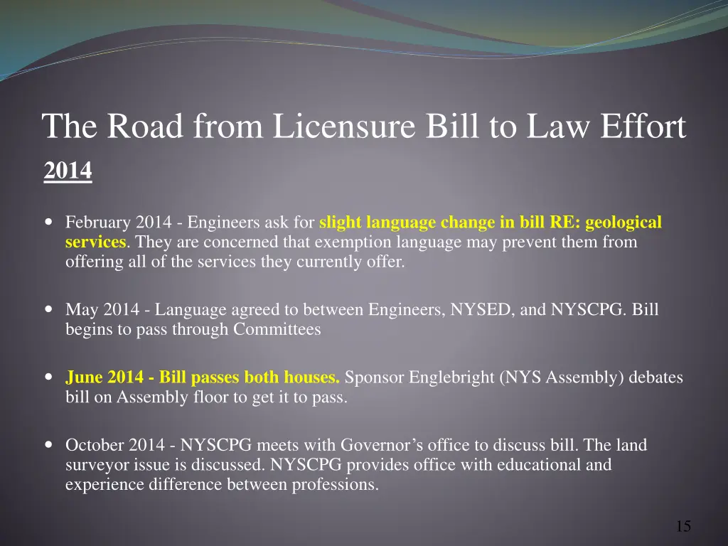 the road from licensure bill to law effort 2014