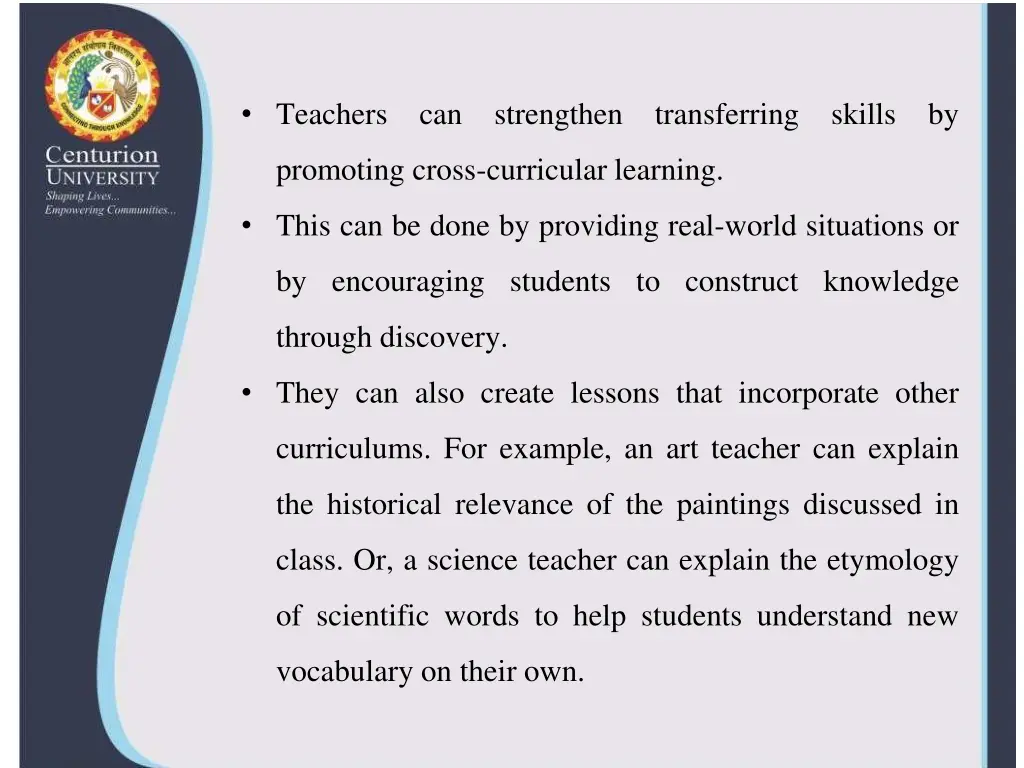 teachers can strengthen transferring skills by
