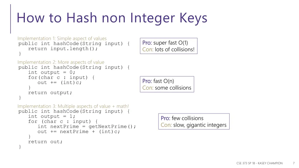 how to hash non integer keys