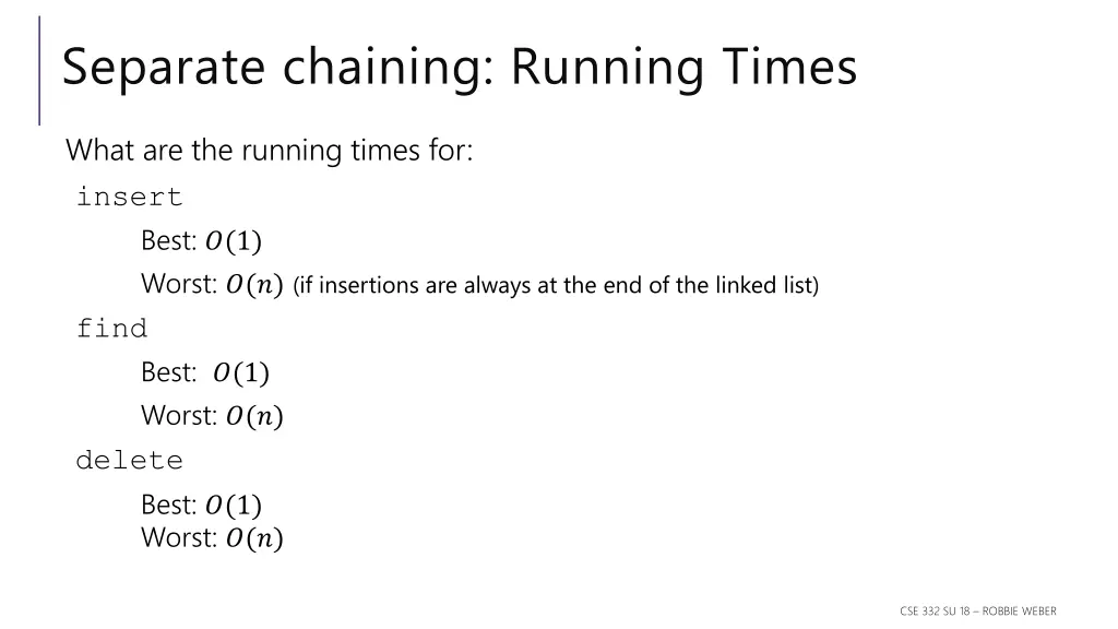 separate chaining running times