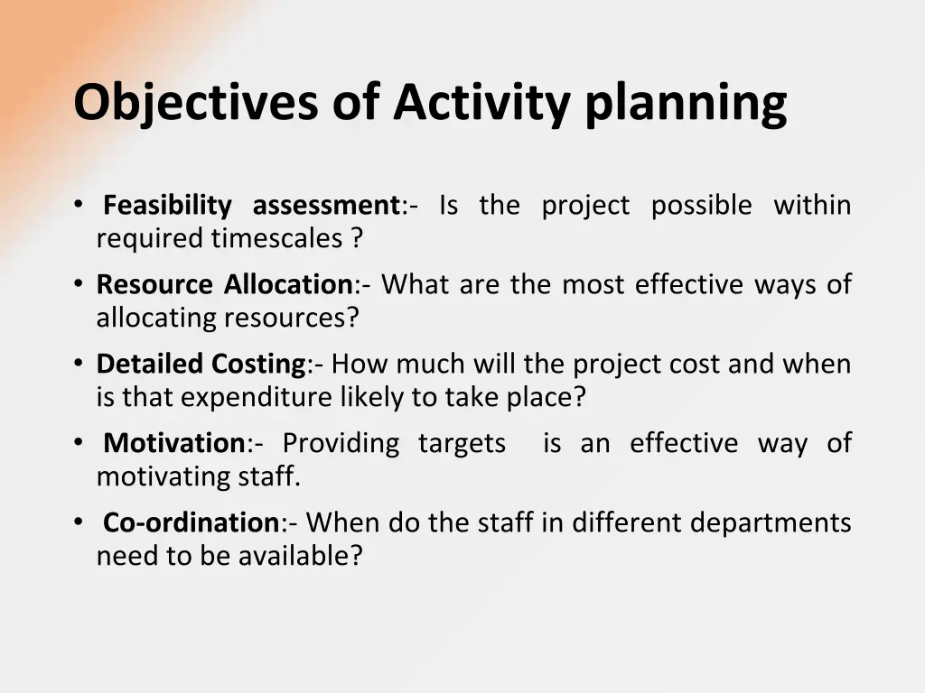 objectives of activity planning