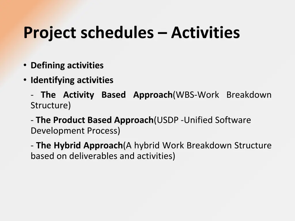project schedules activities