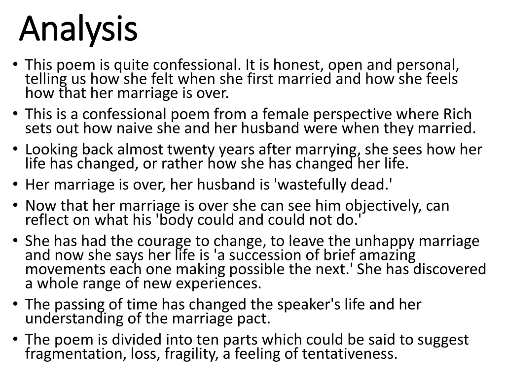 analysis analysis this poem is quite confessional