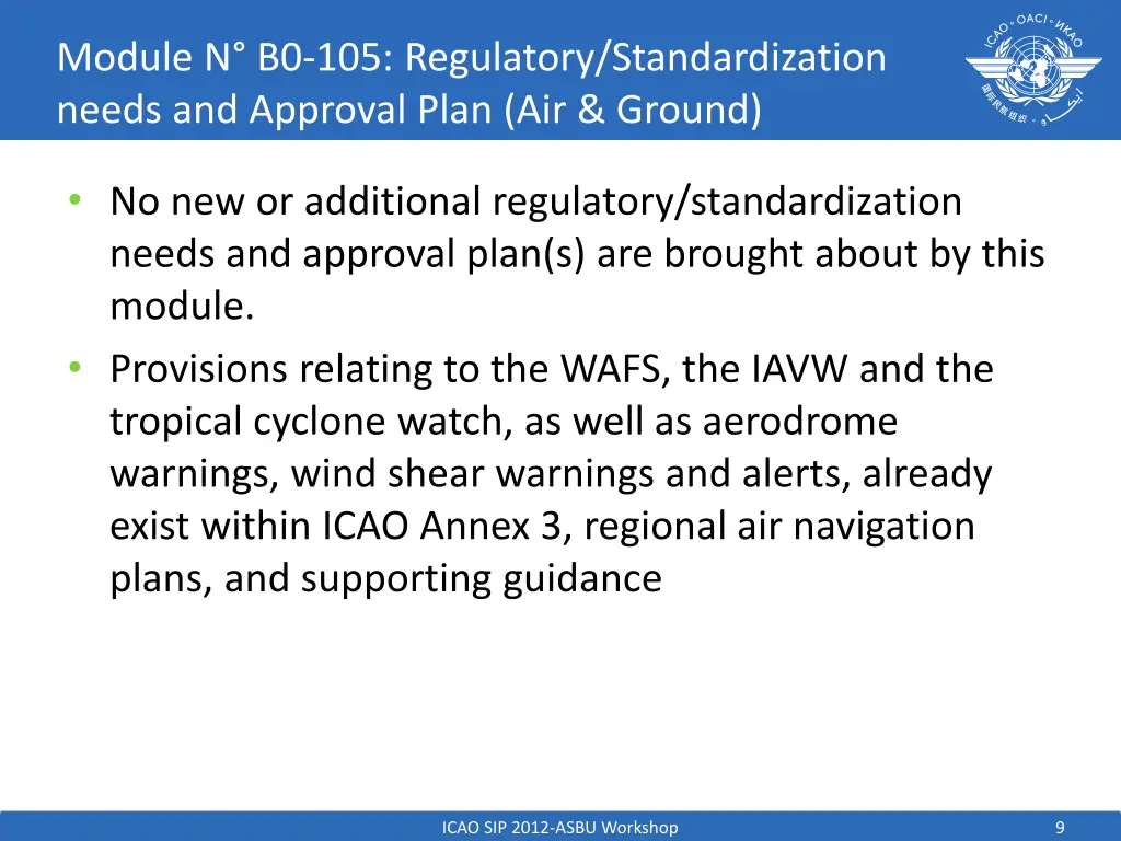 module n b0 105 regulatory standardization needs