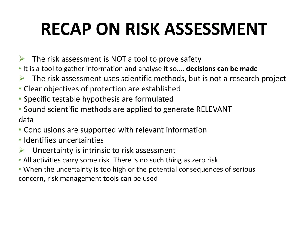recap on risk assessment
