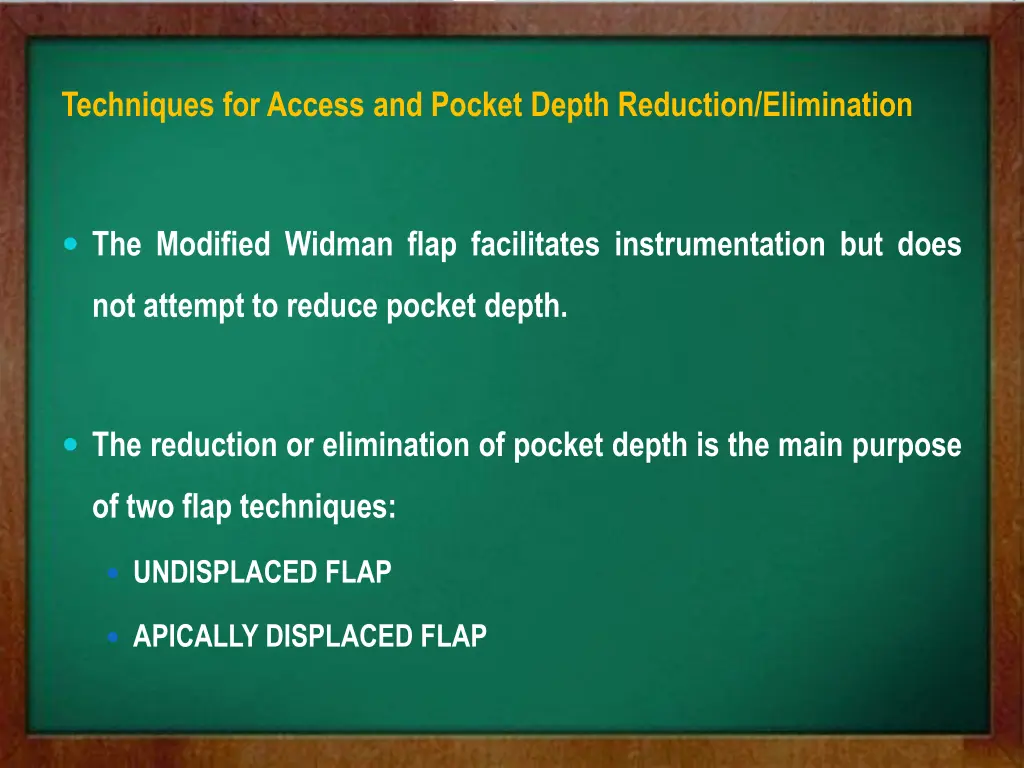 techniques for access and pocket depth reduction