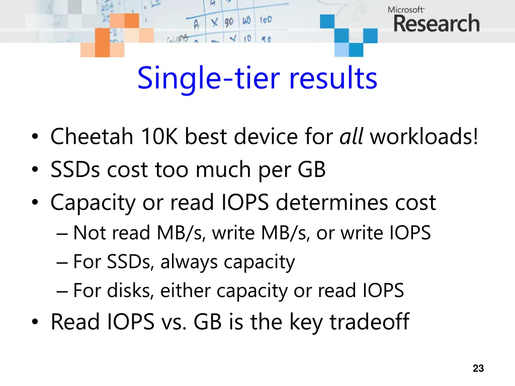single tier results