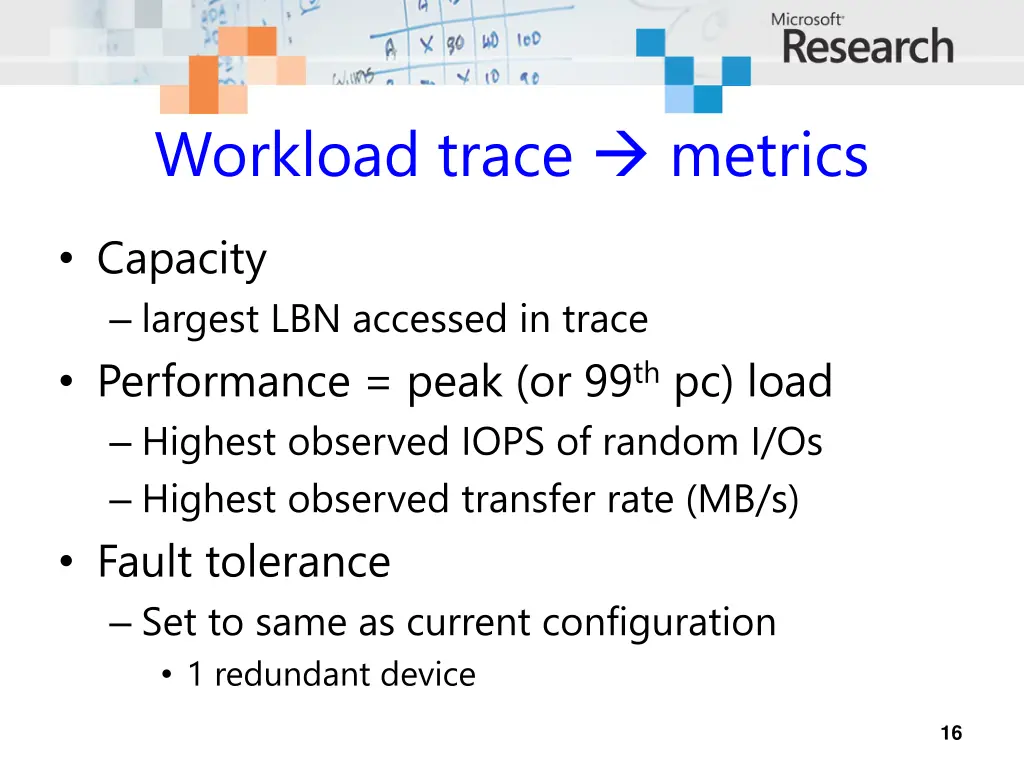 workload trace metrics