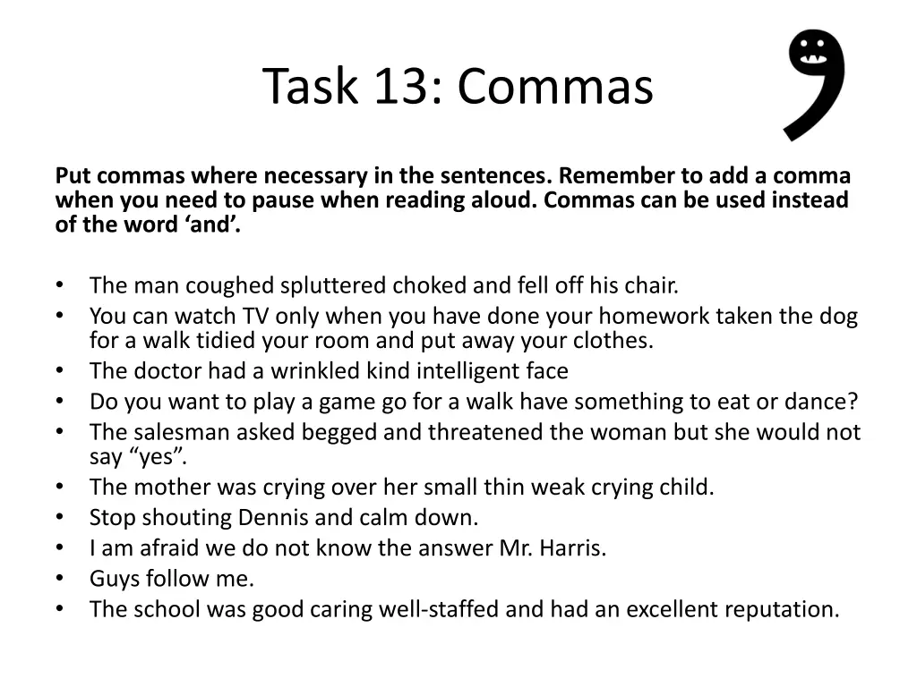 task 13 commas