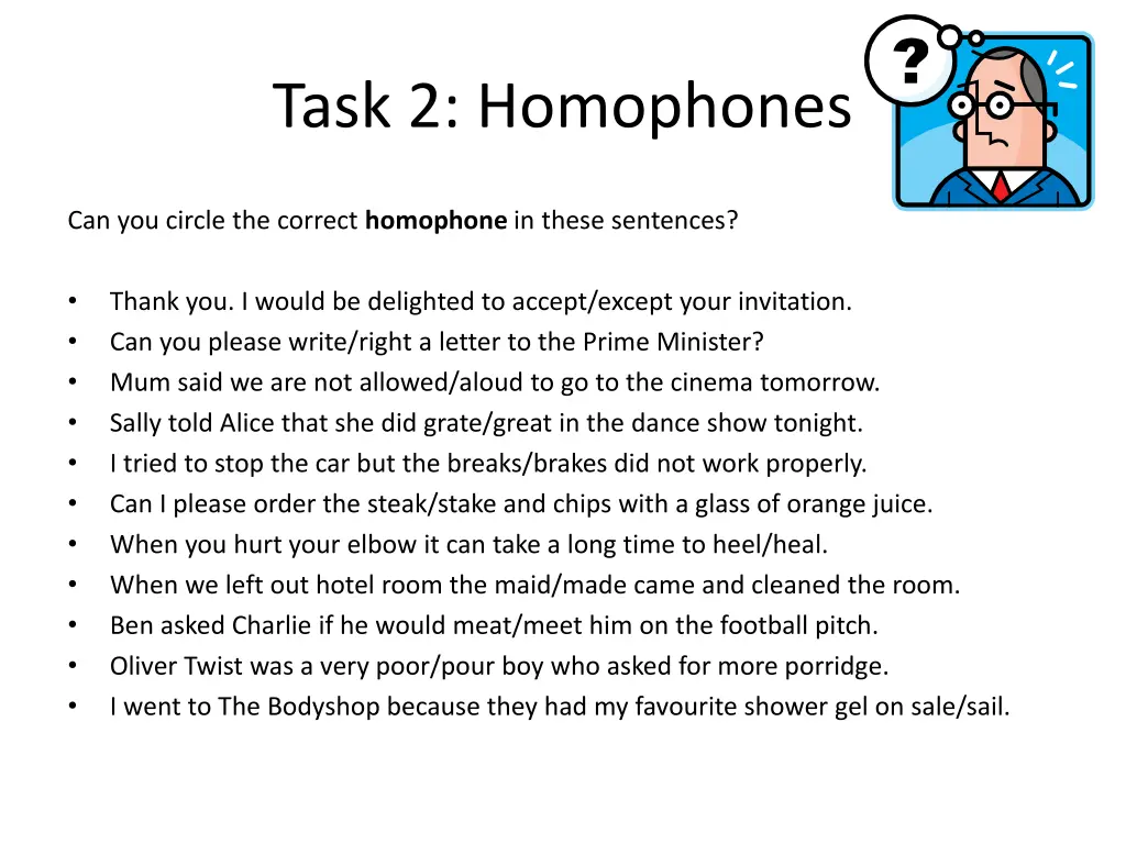task 2 homophones