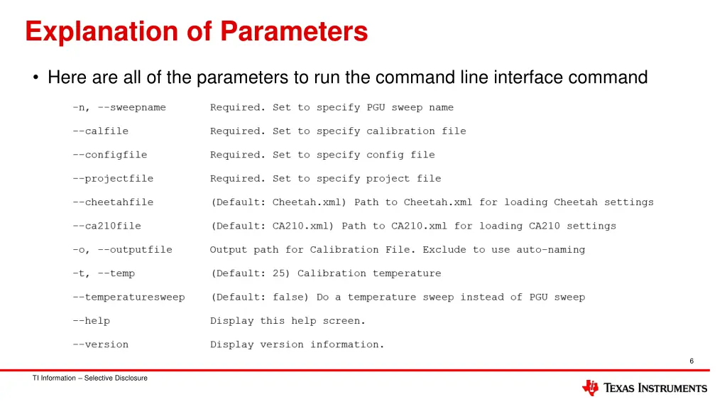 explanation of parameters