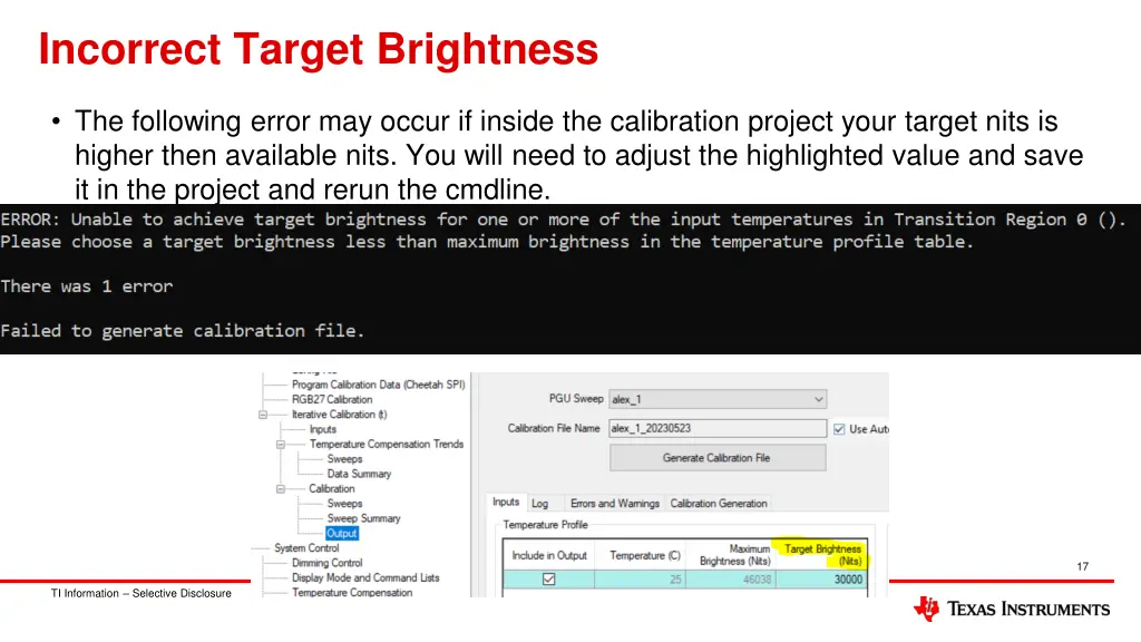 incorrect target brightness