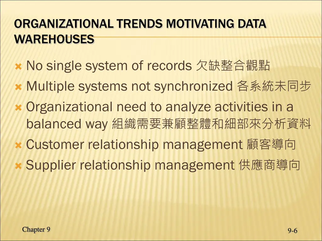 organizational trends motivating data warehouses