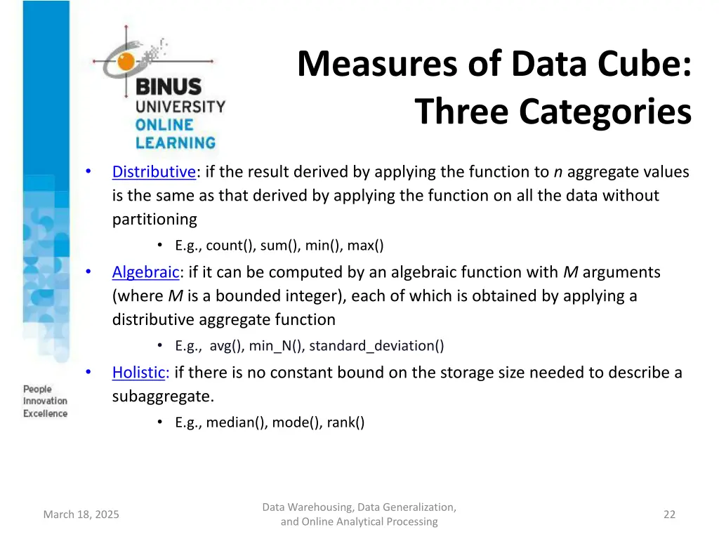 measures of data cube three categories
