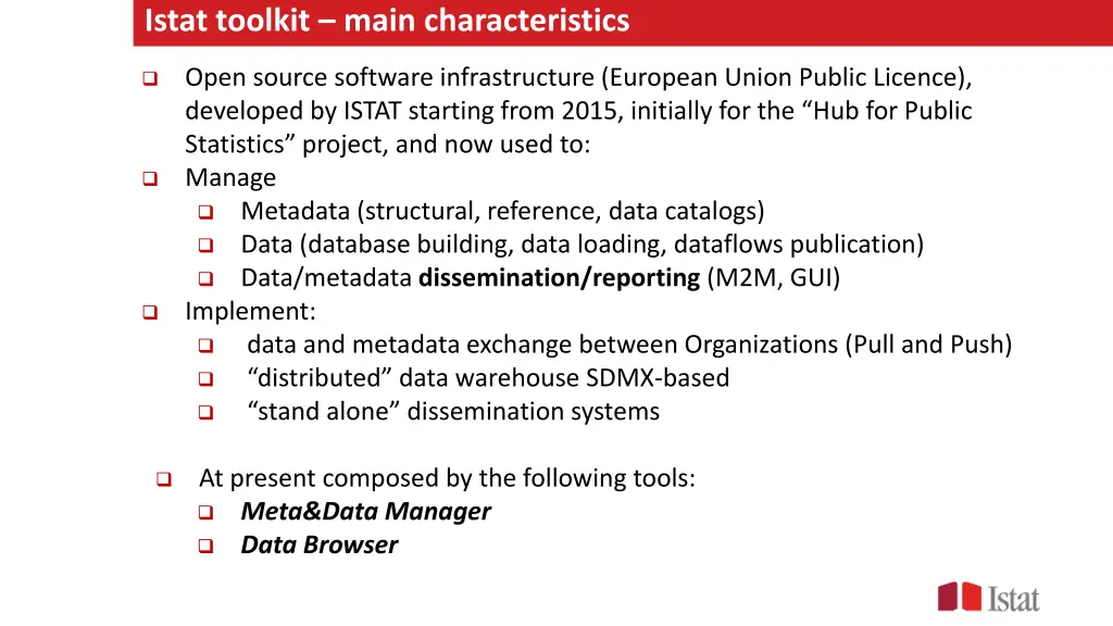 istat toolkit main characteristics