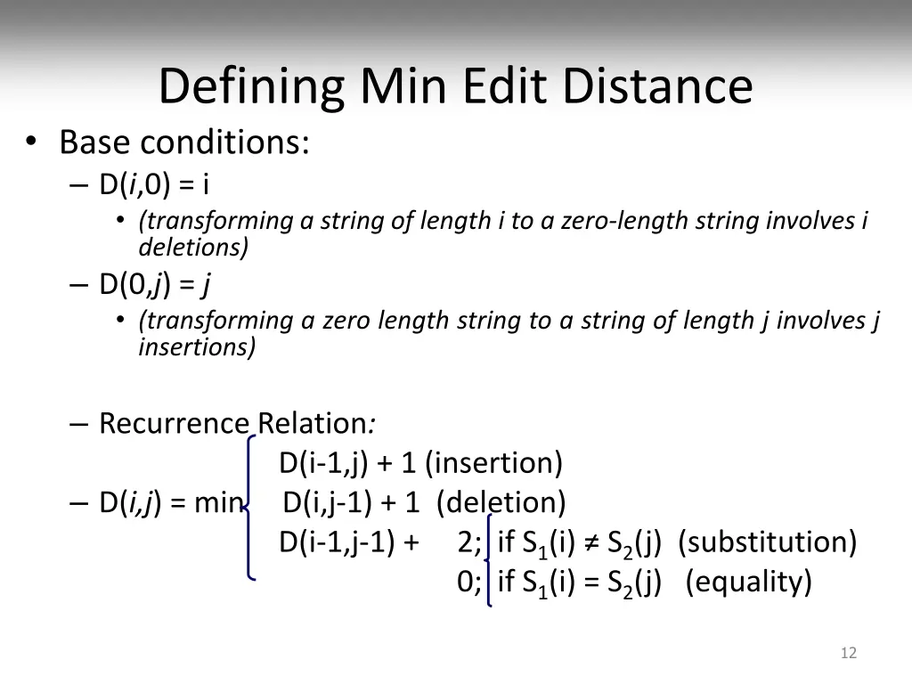 defining min edit distance base conditions