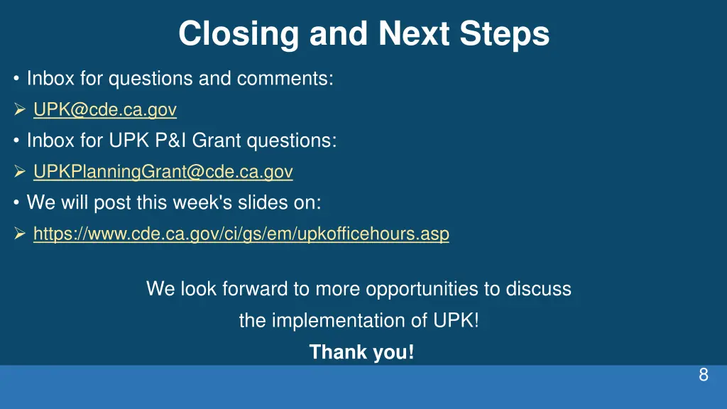 closing and next steps