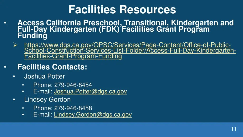 facilities resources access california preschool