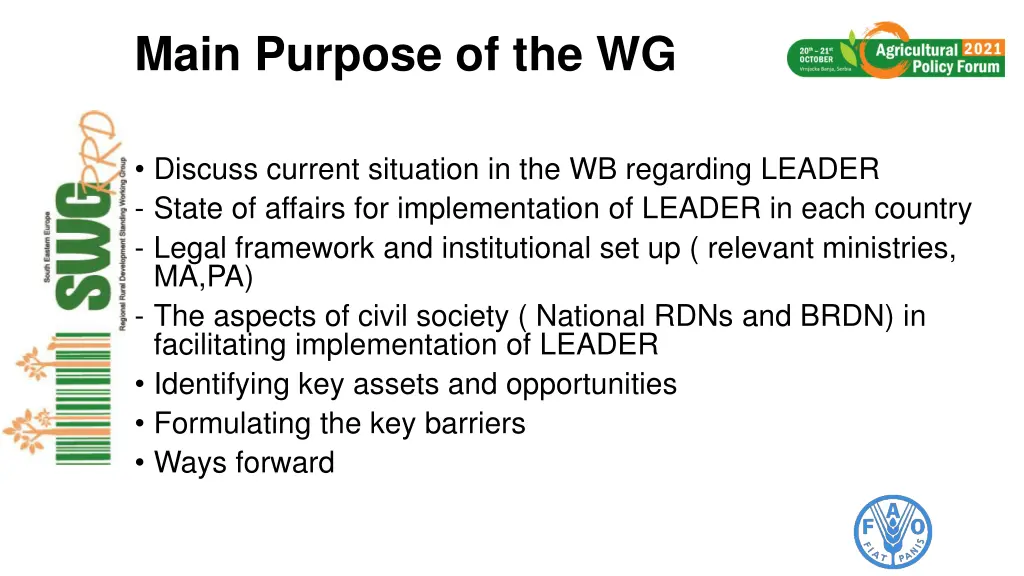 main purpose of the wg