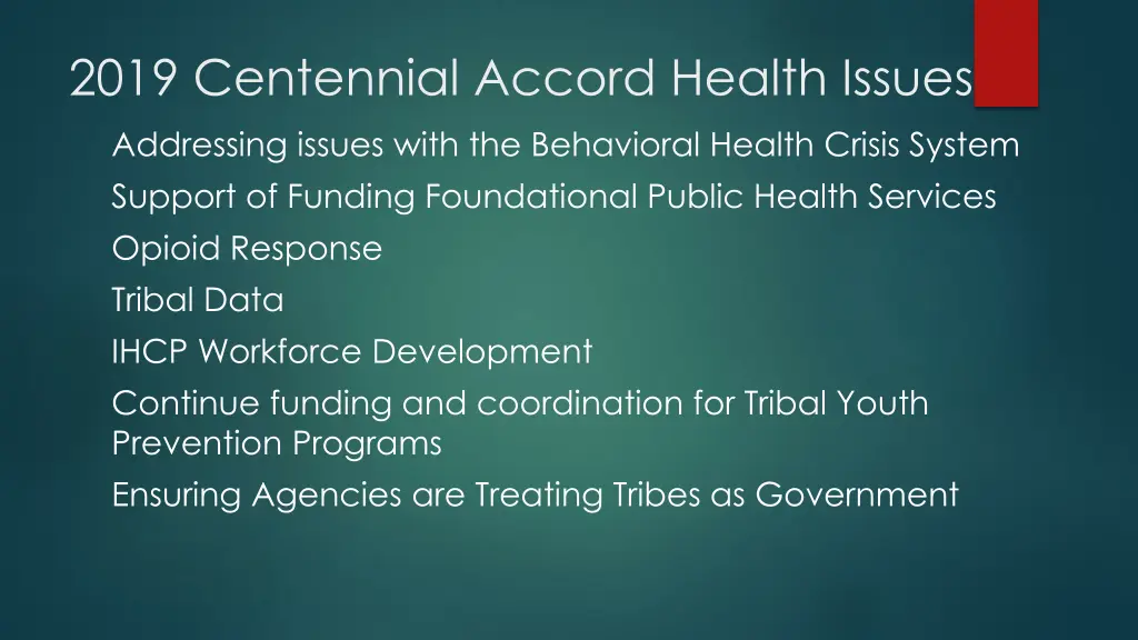 2019 centennial accord health issues