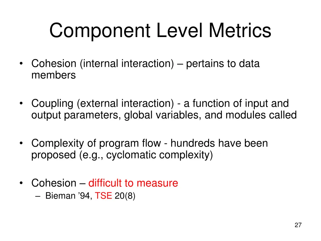component level metrics