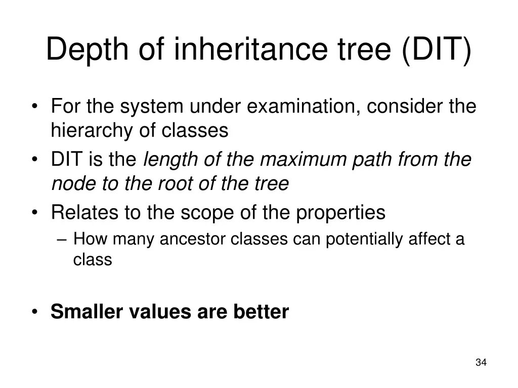 depth of inheritance tree dit