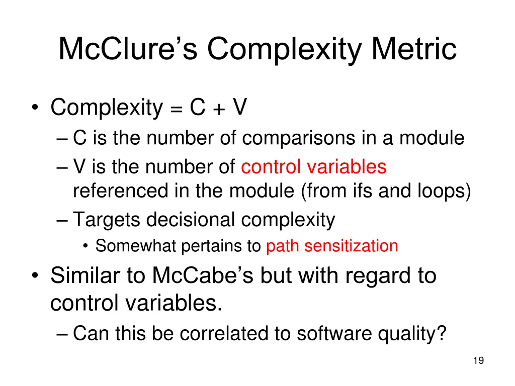 mcclure s complexity metric