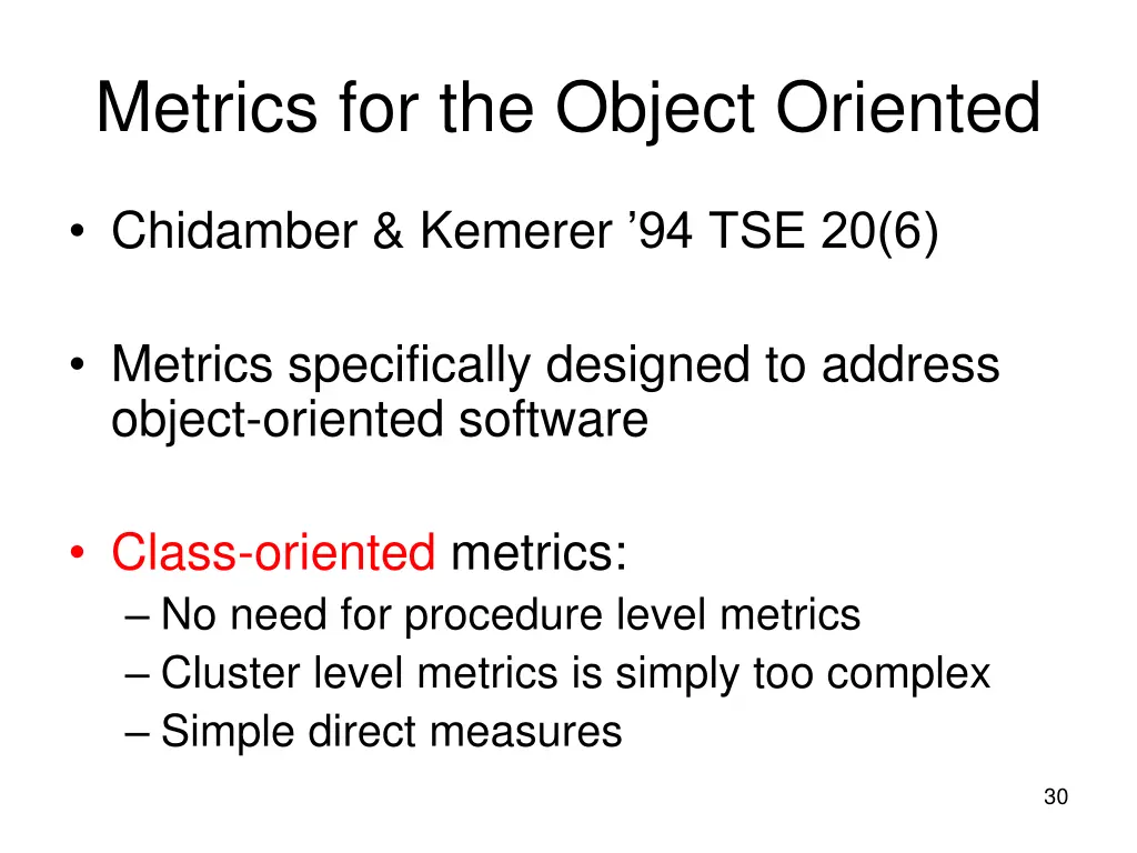 metrics for the object oriented