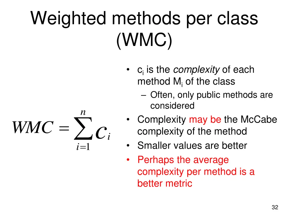 weighted methods per class wmc