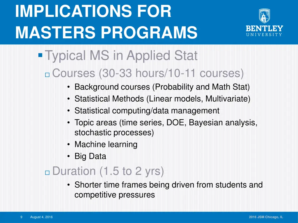 implications for masters programs typical