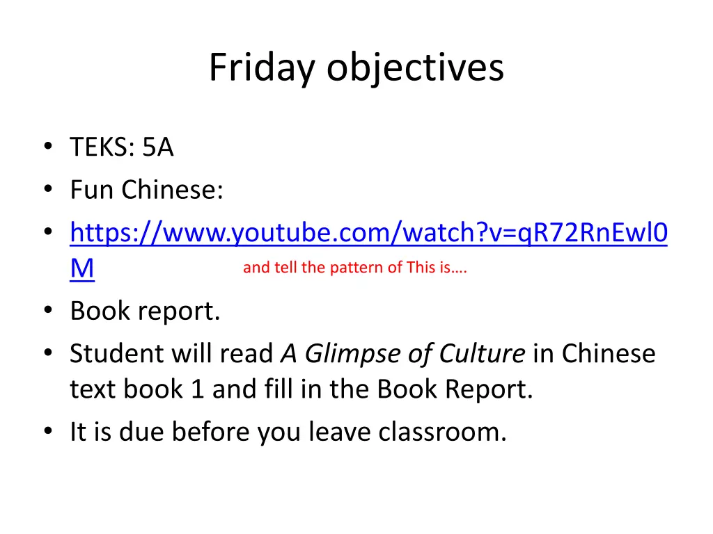 friday objectives