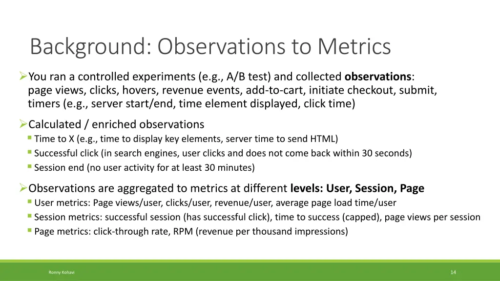 background observations to metrics