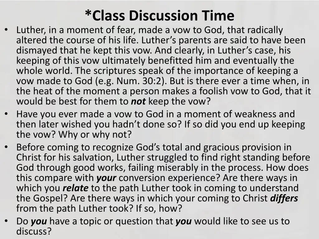 class discussion time 1