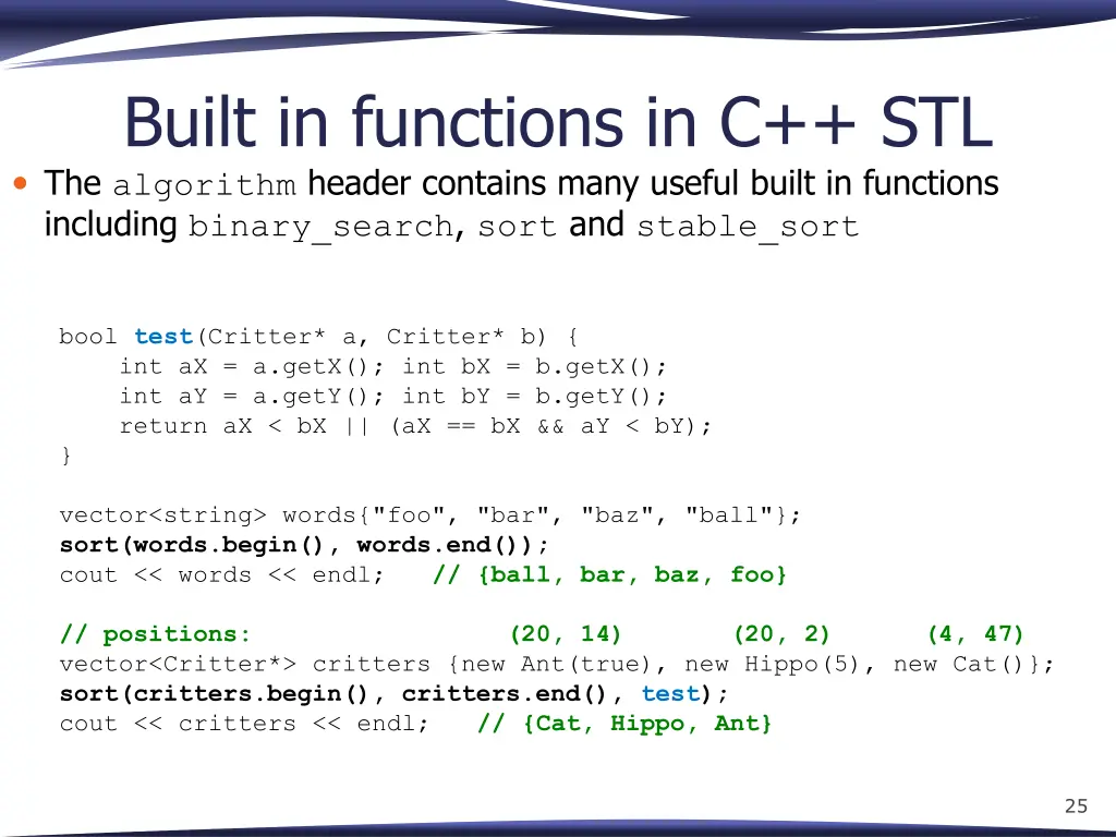 built in functions in c stl the algorithm header