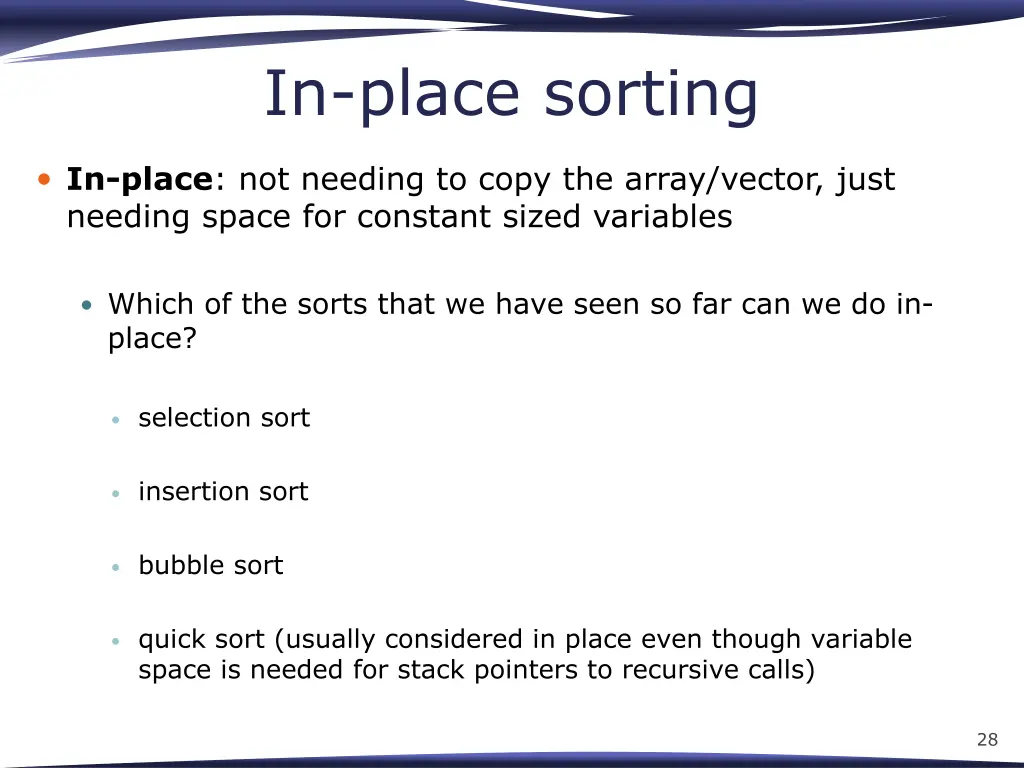 in place sorting